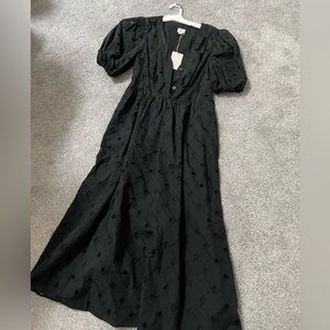 Black eyelet puff sleeve dress